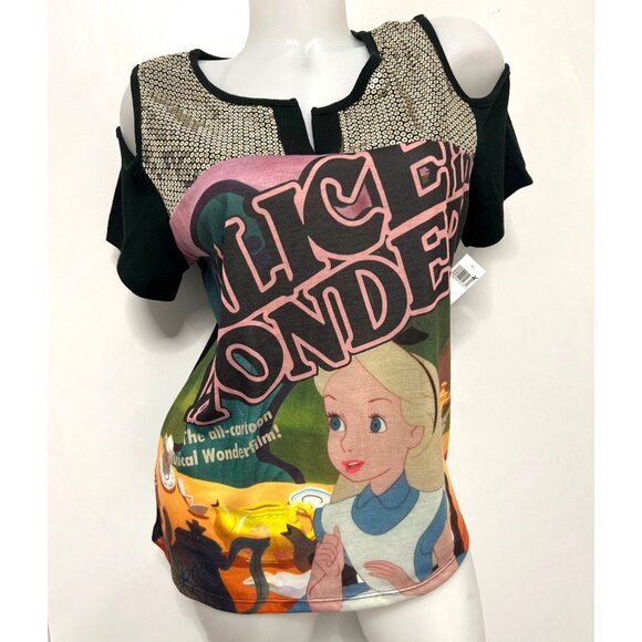 Disney Alice In Wonderland Cold-Shoulder Multicolor Top Adult Size Medium - Picture 4 of 7